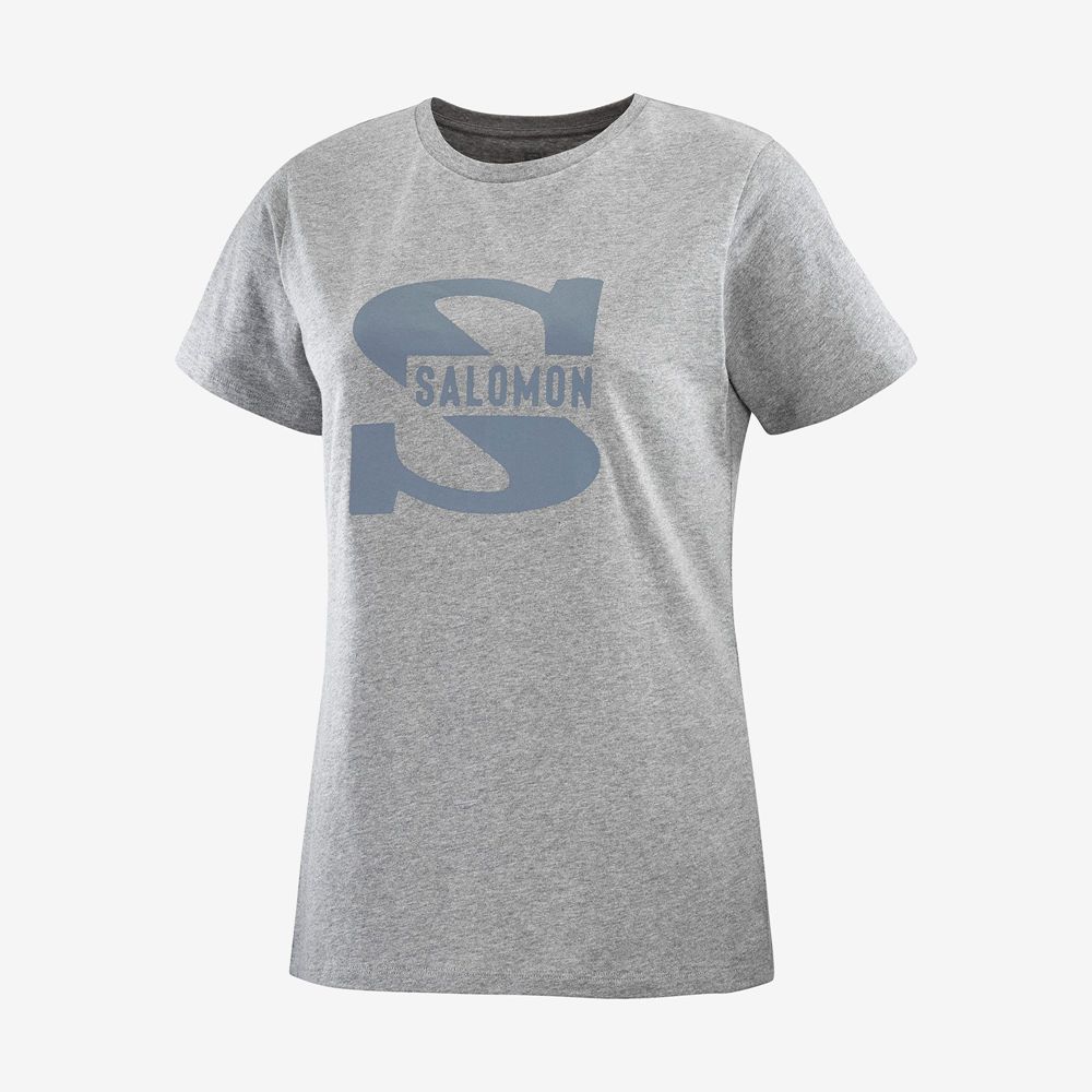 T-Shirts Salomon Femme Grise - Salomon OUTLIFE BIG LOGO - France (6948-SRJFG)